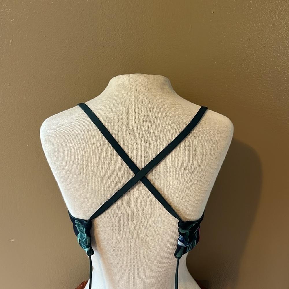 Kona Sol bikini top, criss cross tie back, floral pattern, black green pink blue - Picture 6 of 8